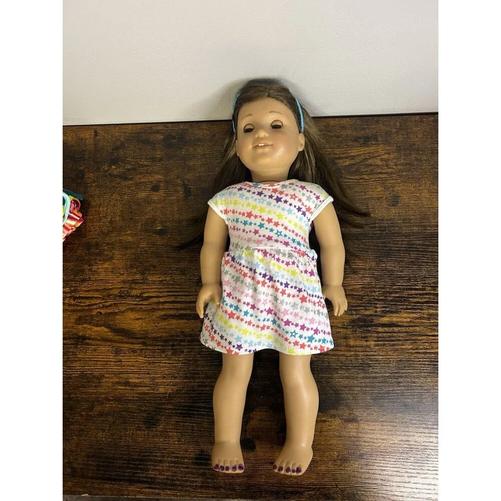 American Girl Truly Me doll long layered brown hair brown eyes 18” with Dress